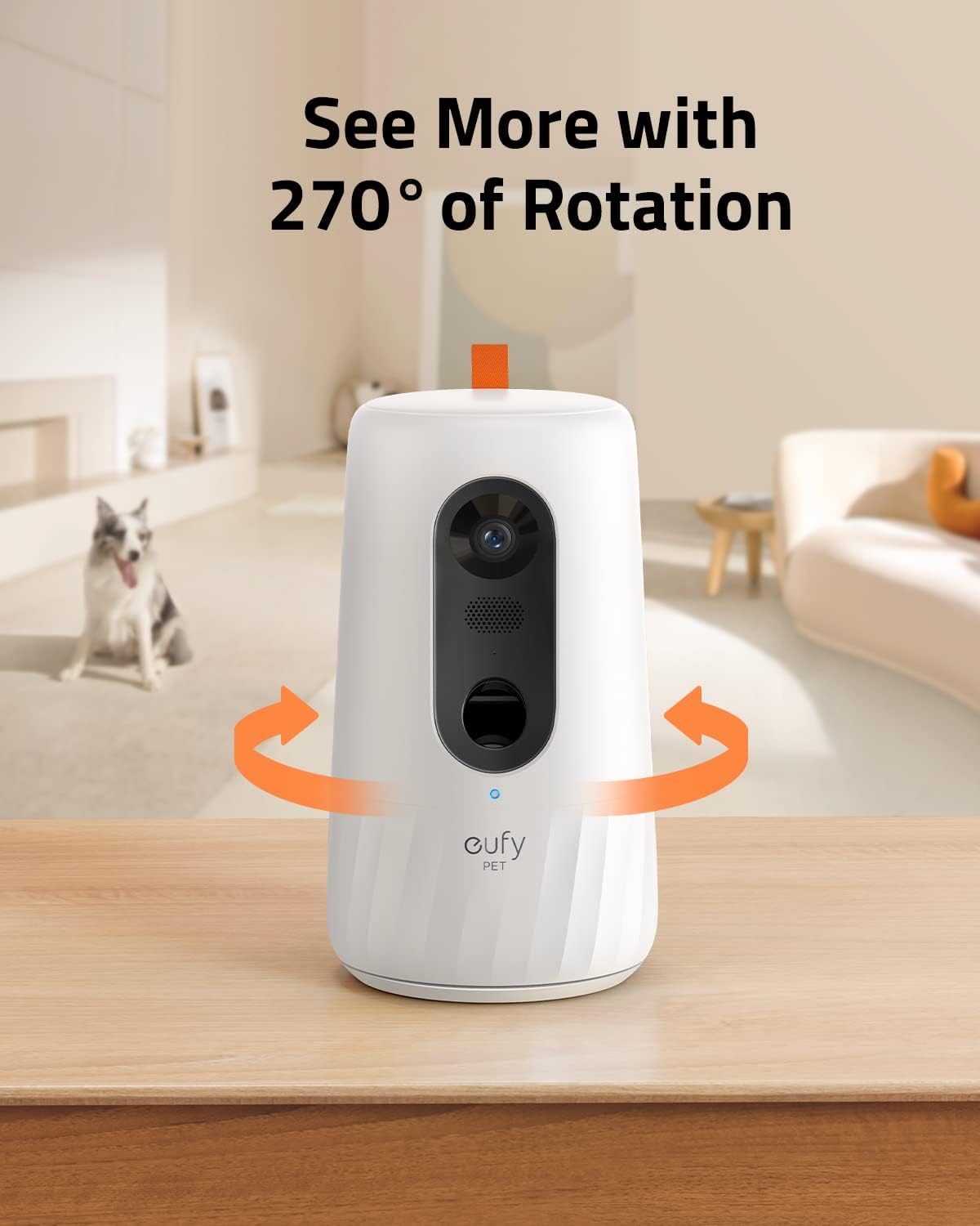 eufy Pet Dog Camera D605, 1080p Dog Camera with Phone App, Dog Treat Dispenser with 3-Distance Tossing, 270-Degree Rotatable Body, AI Motion Tracking, Night Vision, 2-Way Audio, 16GB Local Storage
