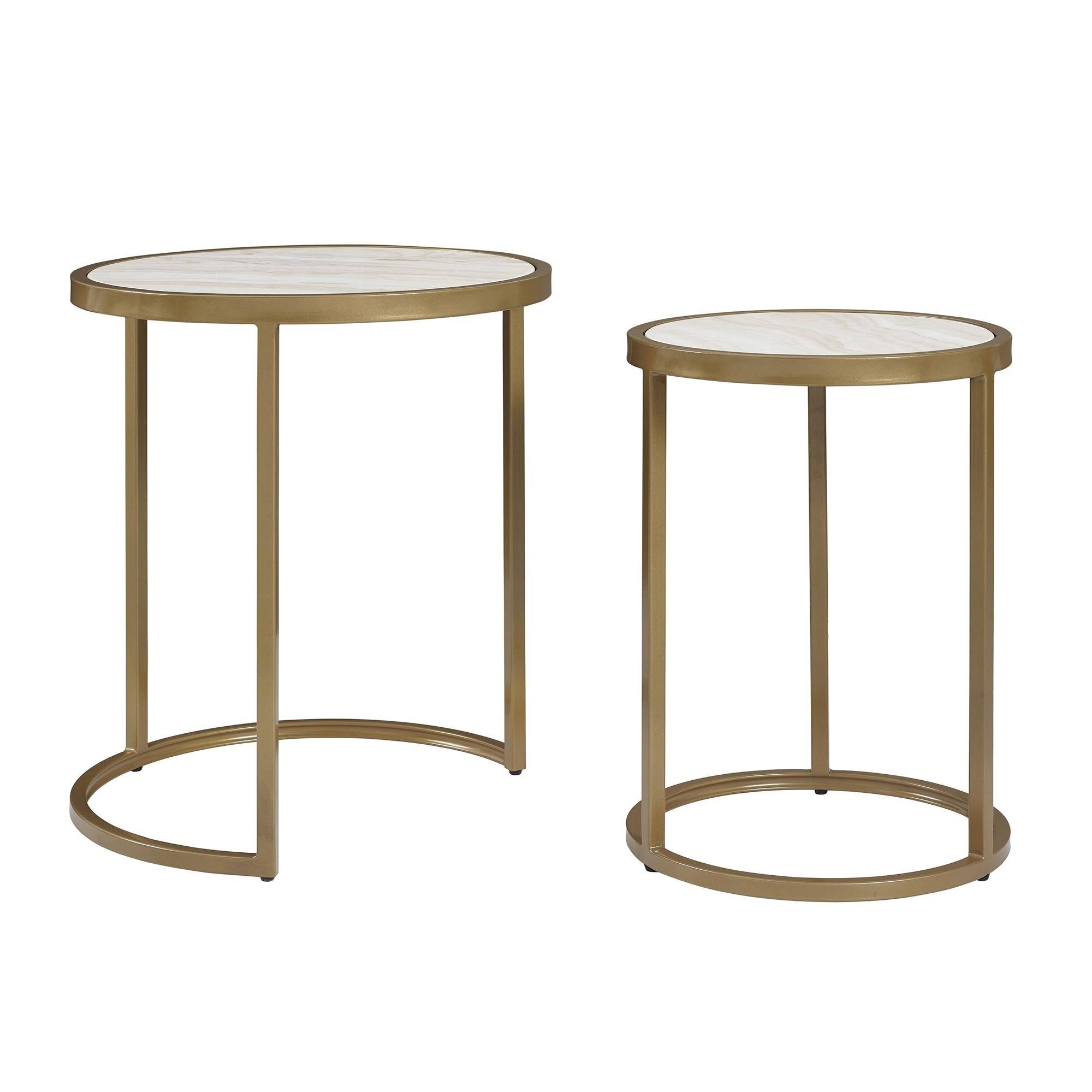 Dorel Living Moriah 2 Piece Marble Top Nesting End Table Set, Brass