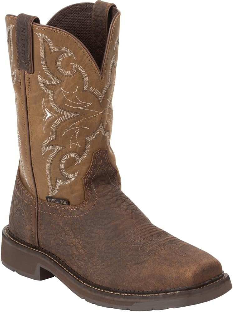 Justin Men's Amarillo Cactus Western Work Boot Steel Toe Brown 8 D(M) US