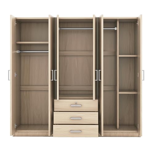 67.9" H Large 4 Doors Armoire Wardrobe Closet with Mirror, Freestanding Closet Wardrobe Clothes Cabinet Organizer with Locking Drawer, Shelves and Hanging Rod, Wooden Bedroom Armoires, White