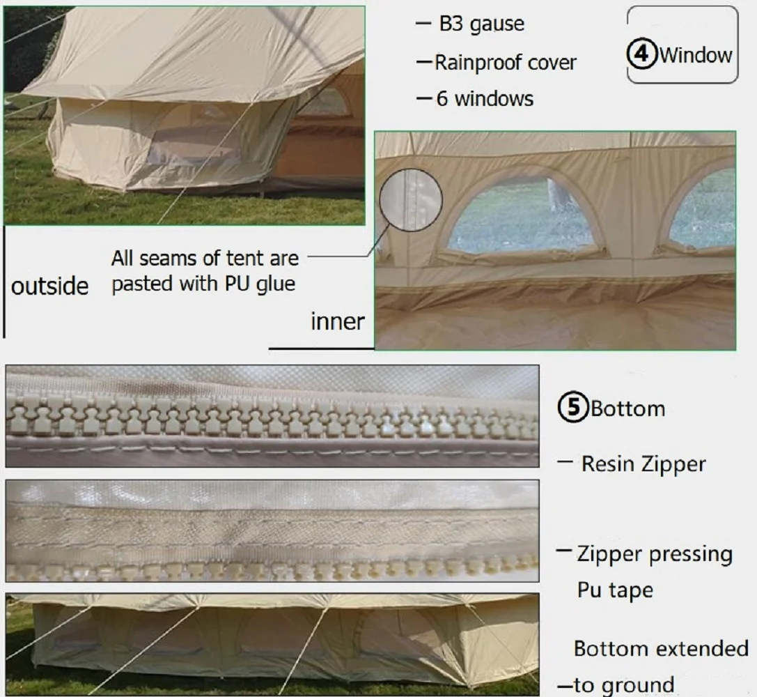 Teepee Tent Emperor Twin Bell Tent Three-Door Canvas Luxury Tent Safari Tent Canvas Luxury Family Yurt Tent