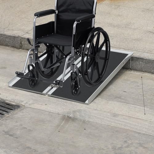 Portable Wheelchair Ramp 3FT, 80 Mesh Non-Slip Gravel, Aluminum Collapsible Threshold Ramp,Step Ramp, Easy for The Elderly and Disabled to Pass Through Safely!YISHANRENJIE Quality Assurance!, Black