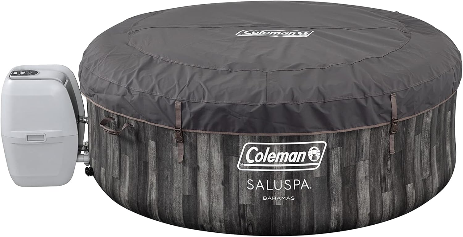 Inflatable Coleman 90455 SaluSpa Bahamas 71-Inch x 26-Inch 4 Person Outdoor Portable Hot Tub Spa with 120 Air Jets, Pump, 2 Filter Cartridges, and Tub Cover