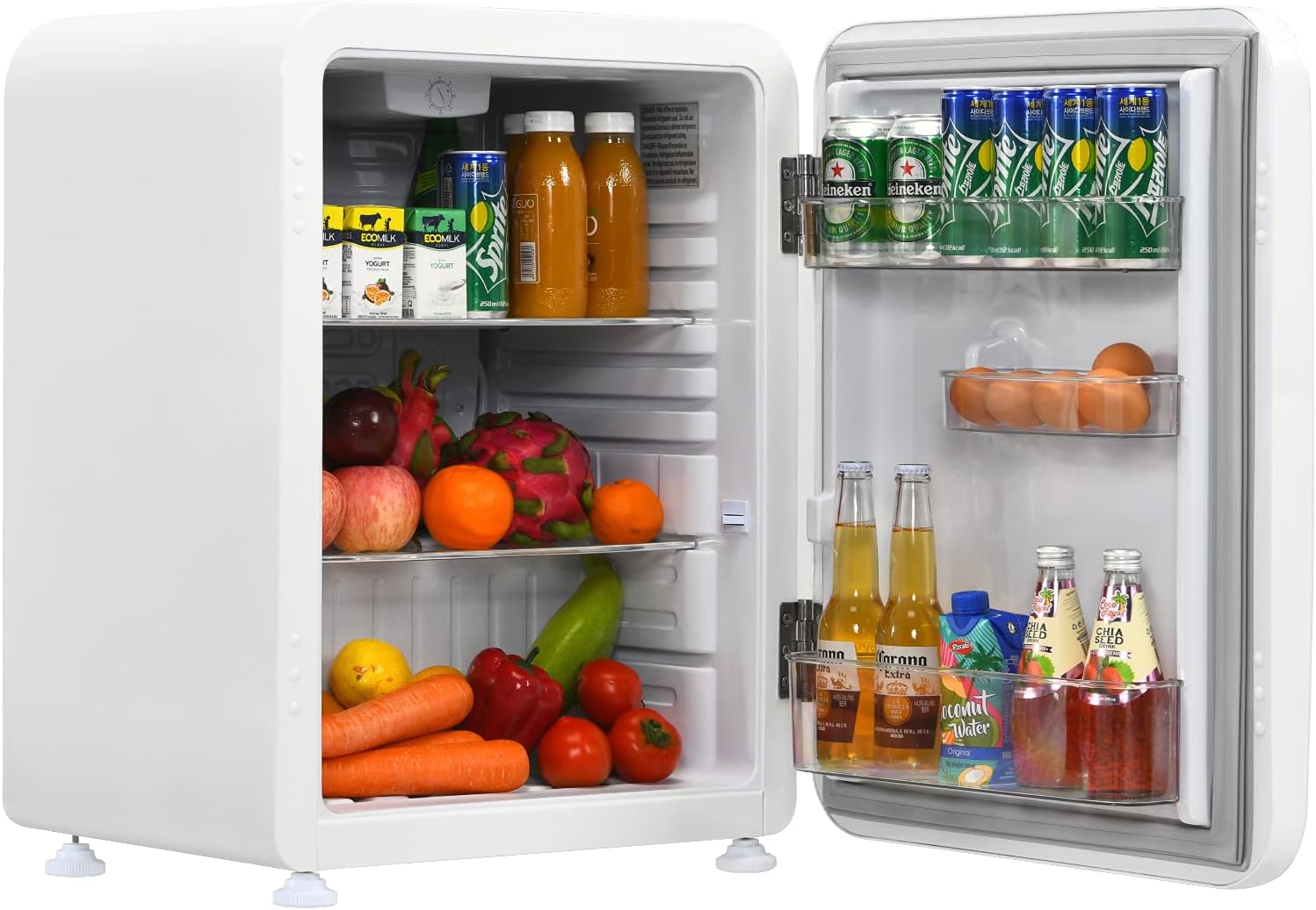 LDAILY Compact Refrigerator, 2.4 cu ft Mini Fridge with Adjustable Temperature 32℉ to 50℉, Auto Defrost, Reversible Door, Removable Glass Shelves, Small Fridge for Dorm, Garage, Camper, Basement or Office (White)