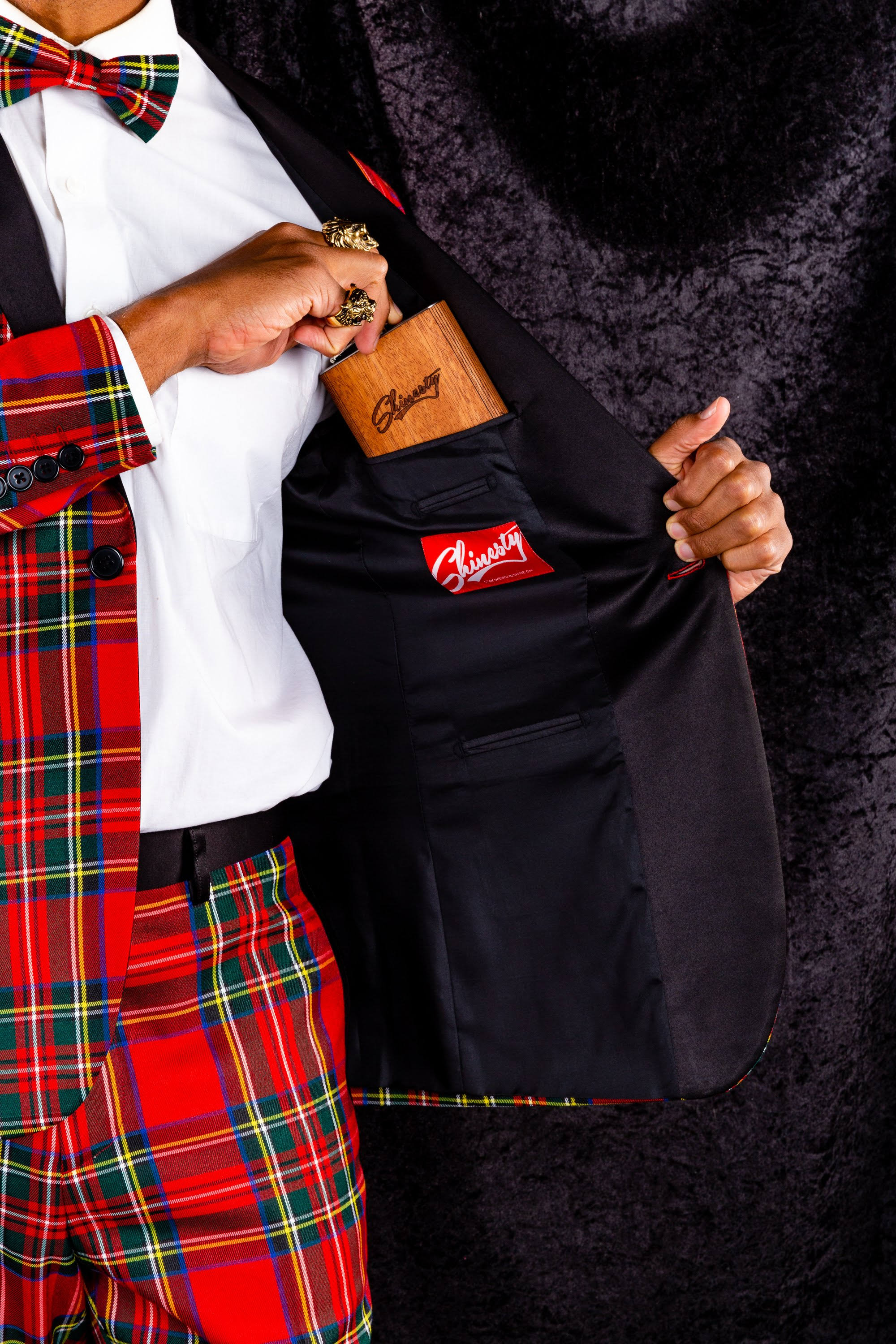 The Rockefeller | Tartan Plaid Tuxedo | Size 50 | Black/Red | Shinesty