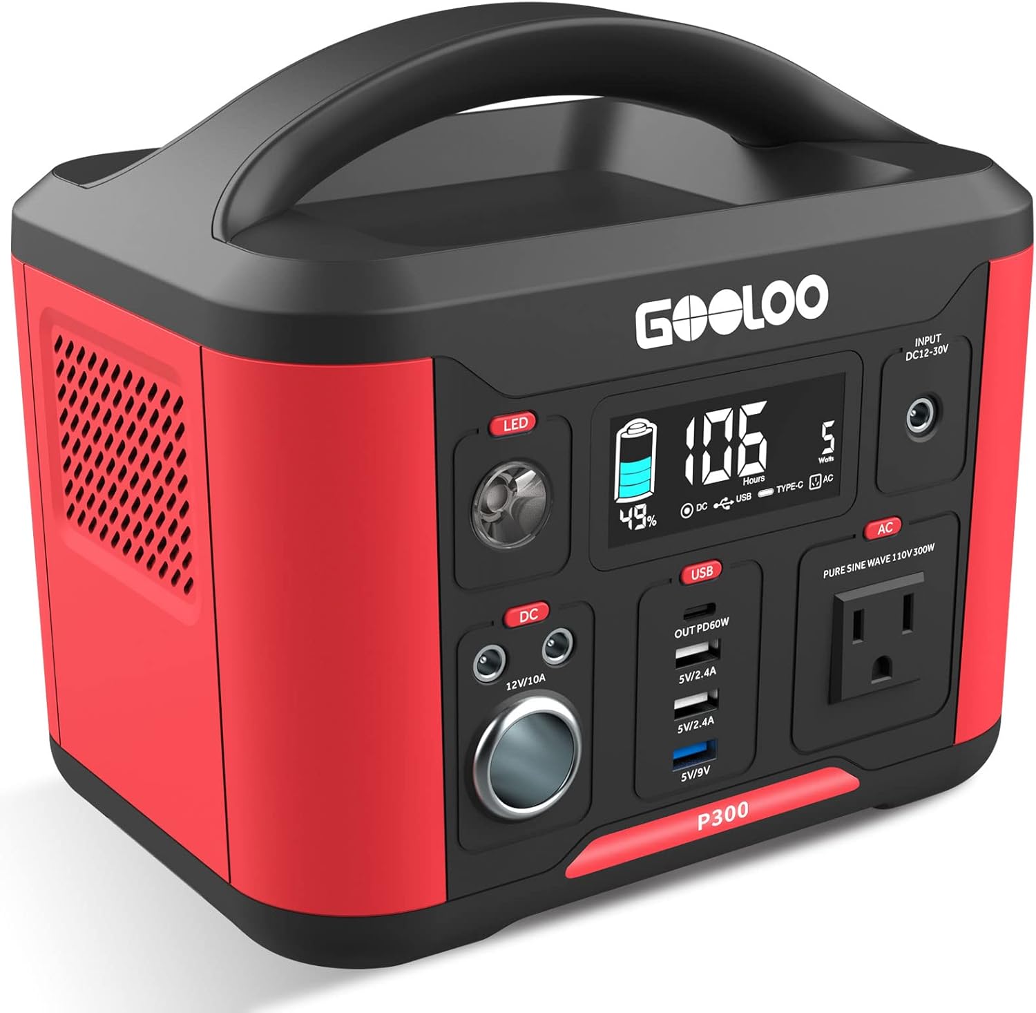 GOOLOO Portable Power Station P600, 626Wh Outdoor Generator with 110V/600W AC Outlets & LED Flashlight,PD 60W Input/Output, QC 3.0 Port, SuperSafe Backup Lithium Battery for Outdoor RV/Van Camping, Emergency