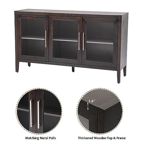 Amposei Modern Sideboard Cabinet 58.2-Inch Credenza Glass Door Console Storage Cabinet Dining Buffet with Adjustable Shelf for Living Room Entryway (Black)