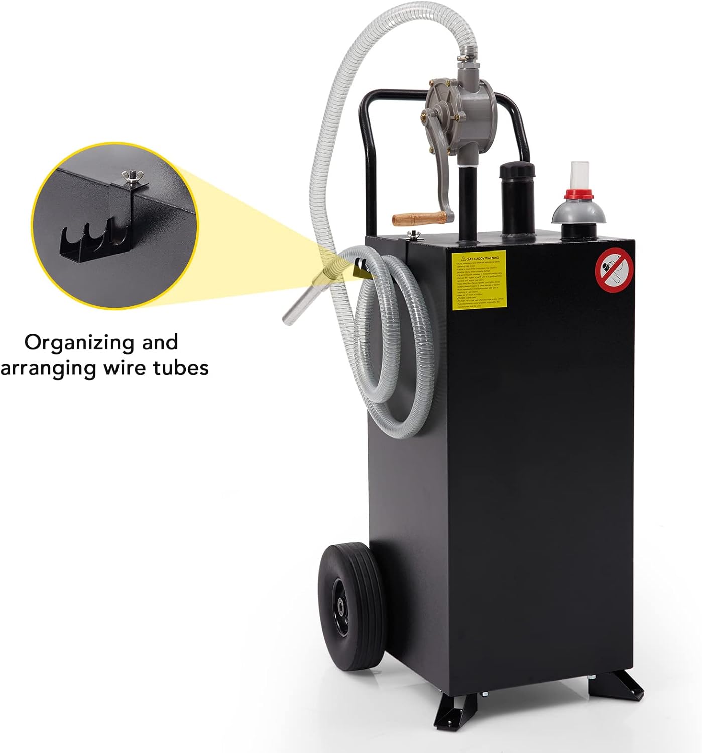30 Gallon Gas Caddy, Fuel Storage Tank & 2 Wheels, with Manual Transfer Pump, Gasoline Diesel Fuel Container for ATV Car Mowers Tractors Boat Motorcycle (Black)