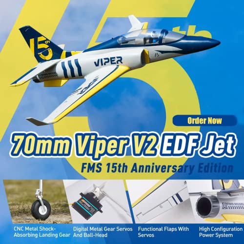 Fms Rc Jets 70mm Viper V2 EDF Navy Blue rc Airplanes for Adults for Trainer for Beginners 6 CH Remote Control Planes PNP (NO Control Battery Charger)