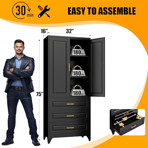 71" Tall Metal Storage Cabinet, Kitchen Pantry Storage Cabinets with Doors and 4 Shelves, White Pantry Cabinet, Utility Kitchen Cupboard, Large Steel Cabinets for Dining Room, Office, Living Room