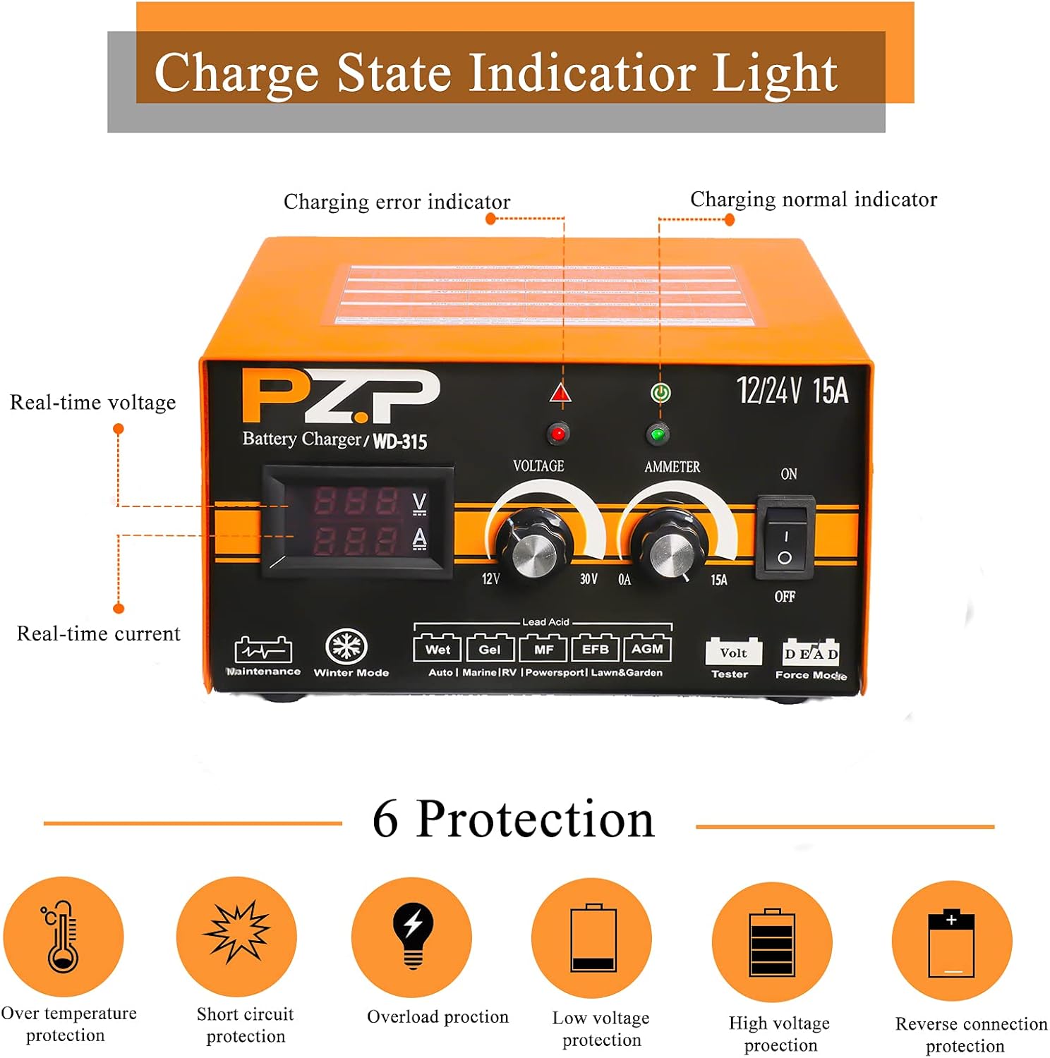 24v Battery Charger Manual 12v/24v Battery Charger 15-Amp Automotive Car Battery Fast Trickle Charger for Gel rv Bench Battery Charger and Maintainer 12v/15a 24v/7.5a by PZ.P