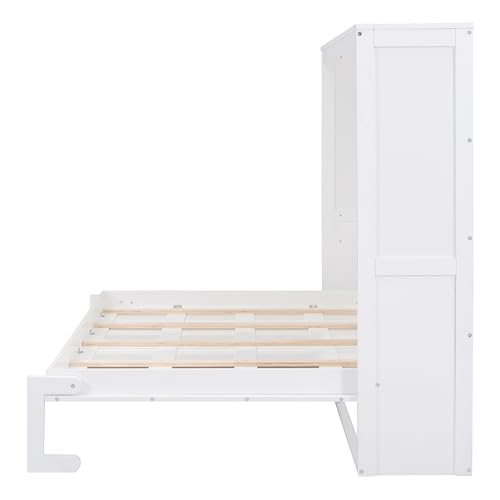 Harper & Bright Designs Queen Size Murphy Bed Wall Bed with Storage Shelves, Wardrobe and LED Lights, Space-Saving for Multipurpose Guest Room or Home Office, Gray
