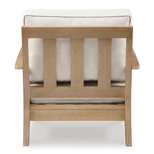 Signature Design by Ashley Carter Hall Outdoor Eucalyptus Patio Sofa with Cushion, Beige