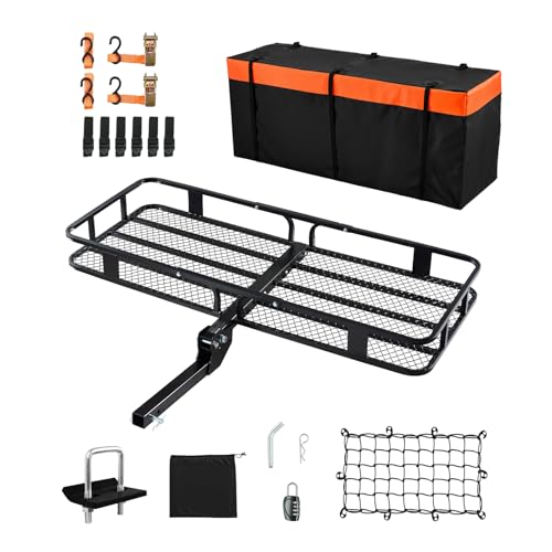 VEVOR 60x24x6 Folding Hitch Carrier - 500lb Capacity Cargo Basket & Waterproof Bag, Fits 2" Hitch Receiver for SUV, Truck, Pickup