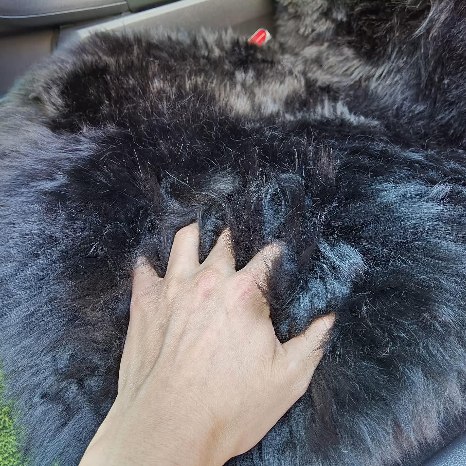 Sheepskin Seat Cover Genuine Australian Long Fur Sheepskin Car Seat Cushion Natural Pure Wool Automotive Seat Cover, Universal Fits Cars, SUVs, Trucks Minivans - Luxury Extra Dense Pelt, 1pc - Black