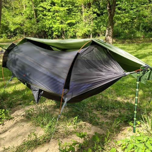 Camping Hammock Tent with Mosquito Net & RainFly, 3 in 1 Waterproof Lightweight Portable Sleeping Hammock Bug Backpacker Travel Outdoor Gear with Tree Strap Swing, for Hiking Patio Expedition