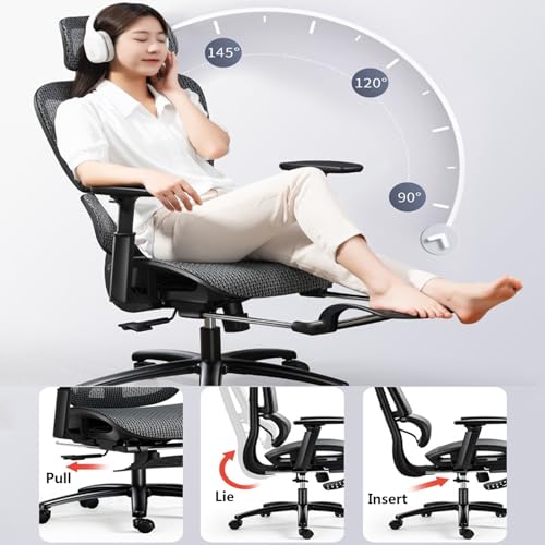 Ergonomic Office Chair with Footrest Mesh Swivel Chair High Back Mesh Executive Chair with Lumbar Support 3D Armrest & Adjustable Headrest Computer Desk Chair for Conference Reception