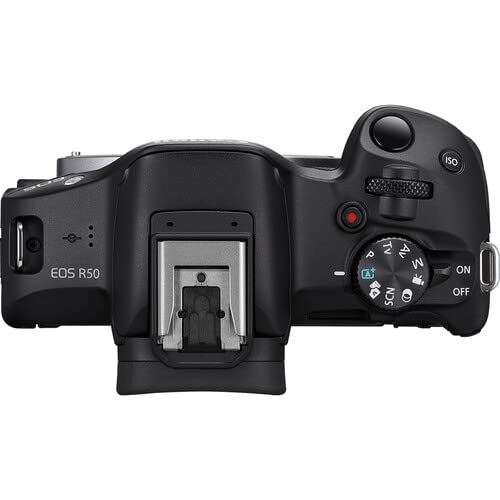 Canon EOS R50 Mirrorless Camera with 18-45mm Lens Bundle + 2X 64GB Memory Cards + Accessory Kit Including Shoulder Bag, Flash, Remote, Aux Lenses, Software & More