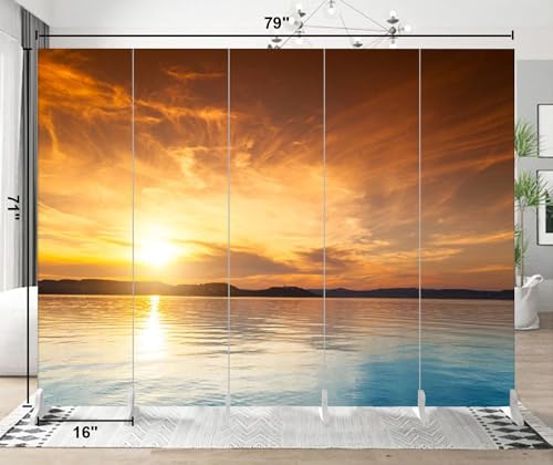 5 Panels Screen Room Divider Fort Loudon Lake Tiny House Canvas Screen Indoor Folding Separator Freestanding Protective Wall Divider Privacy Partition