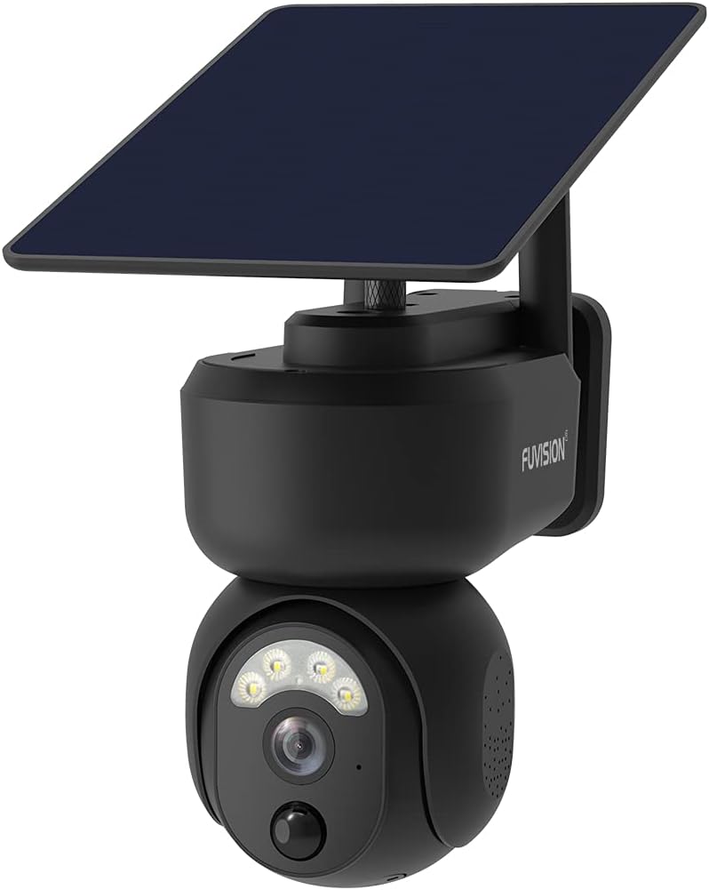 Solar Security Camera Outdoor, Wireless WiFi Pan 360° View PTZ Camera, Rechargeable Solar Battery Powered with 2-Way Talk, Motion Detection and Siren, Color Night Vision Cloud/SD Storage