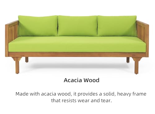 Merax Outdoor 3 Seater Daybed, Acacia Wood Day Bed Couch Sofa with Cushions for Patio Backyard, Garden, Grey
