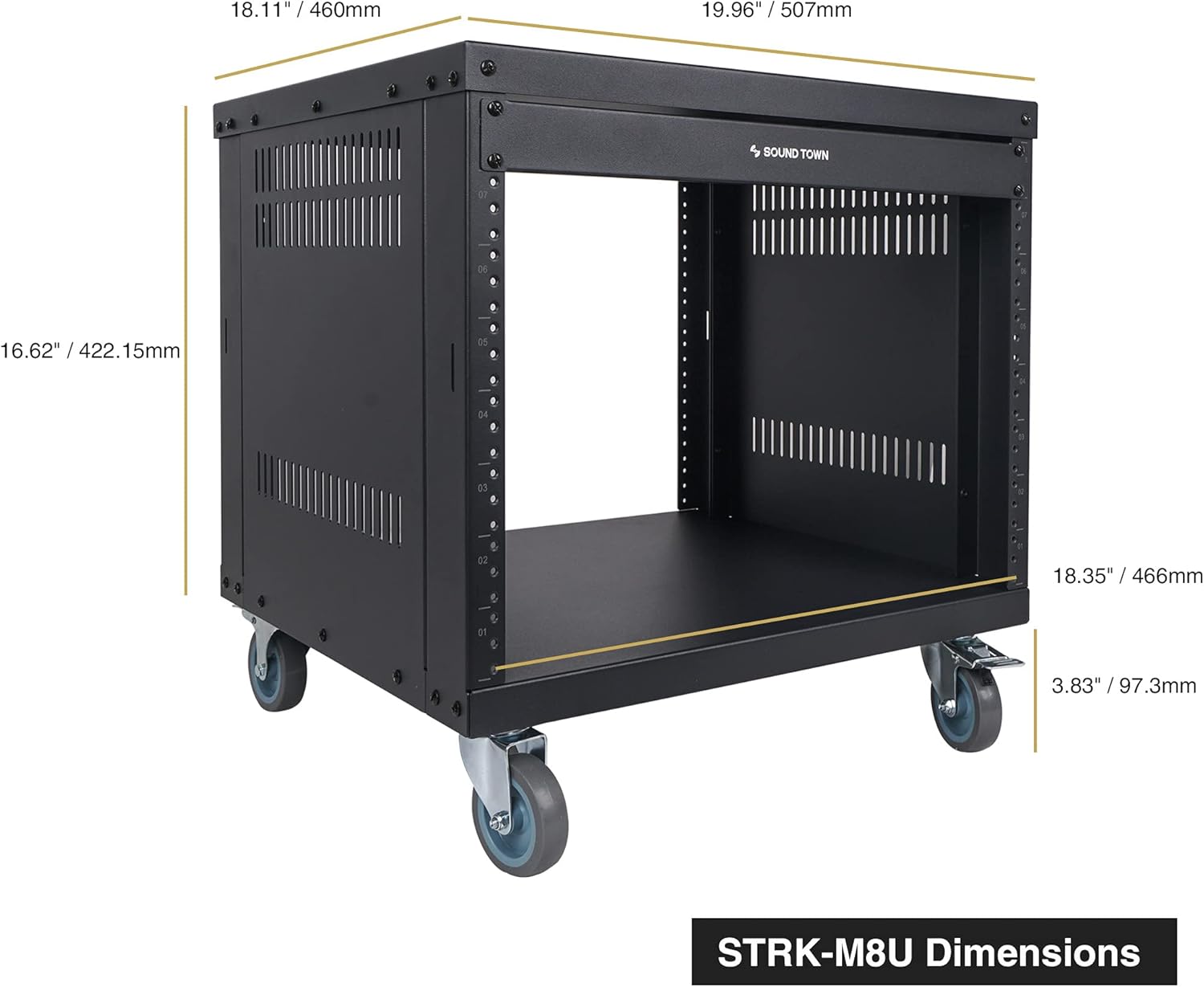 Sound Town 30U Universal Steel Rack, w/ 3 Locking Casters, Vented Side Panels for Audio Video, Server and Network Equipment (STRK-M30U)