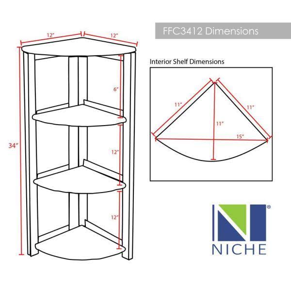 Regency 34 in. Medium Oak Wood 3-Shelf Foldable Corner Bookcase