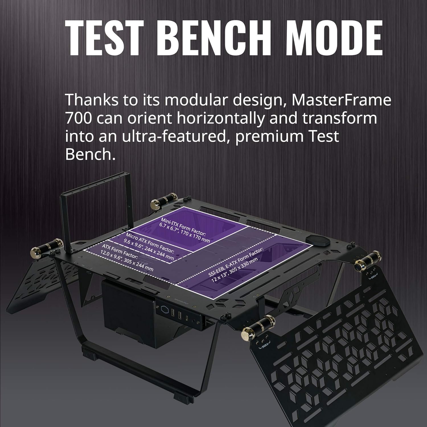 Cooler Master MasterFrame 700 Custom Test Bench/Open-Air ATX PC Case, Panoramic Tempered Glass, Premium Variable Friction Hinges, Built-in VESA Mount
