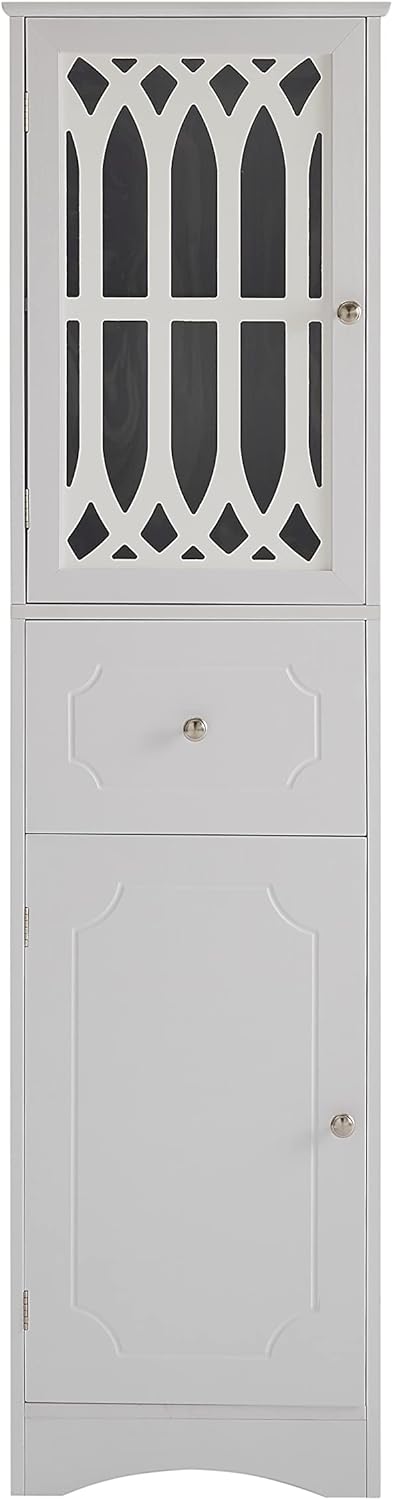 Merax Slim Tall Bathroom Storage Cabinet with Adjustable Shelf, Drawer and 2 Doors, Freestanding Linen Tower, 16.5" L x 14.2''W x 63.8''H, White