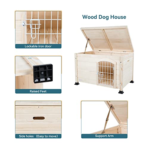 Petsfit Large Dog House with Terrace & Openable Asphalt Roof, 45" L x 54" W x33 H, XL Dog House Outdoor with Elevated Floor, Window & Door Flap, Outdoor Dog House for Large Dogs