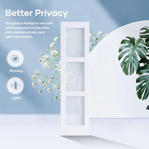 36x84 Inch Glass Sliding Barn Door Slab and 6.6ft Hardware Kit Included, 5 Frosted Glass, LVL Wood Panel Covered with White Water-Proof Scratch-Proof PVC Surface, Simple DIY Assembly