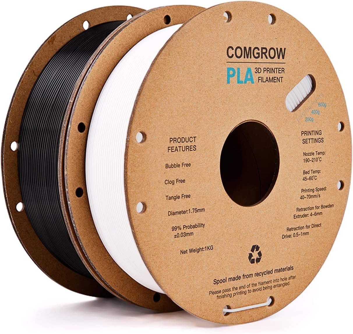 Comgrow Creality K1 3D Printer with 600mm/s Printing Speed Auto Leveling and Filament PLA Black and White
