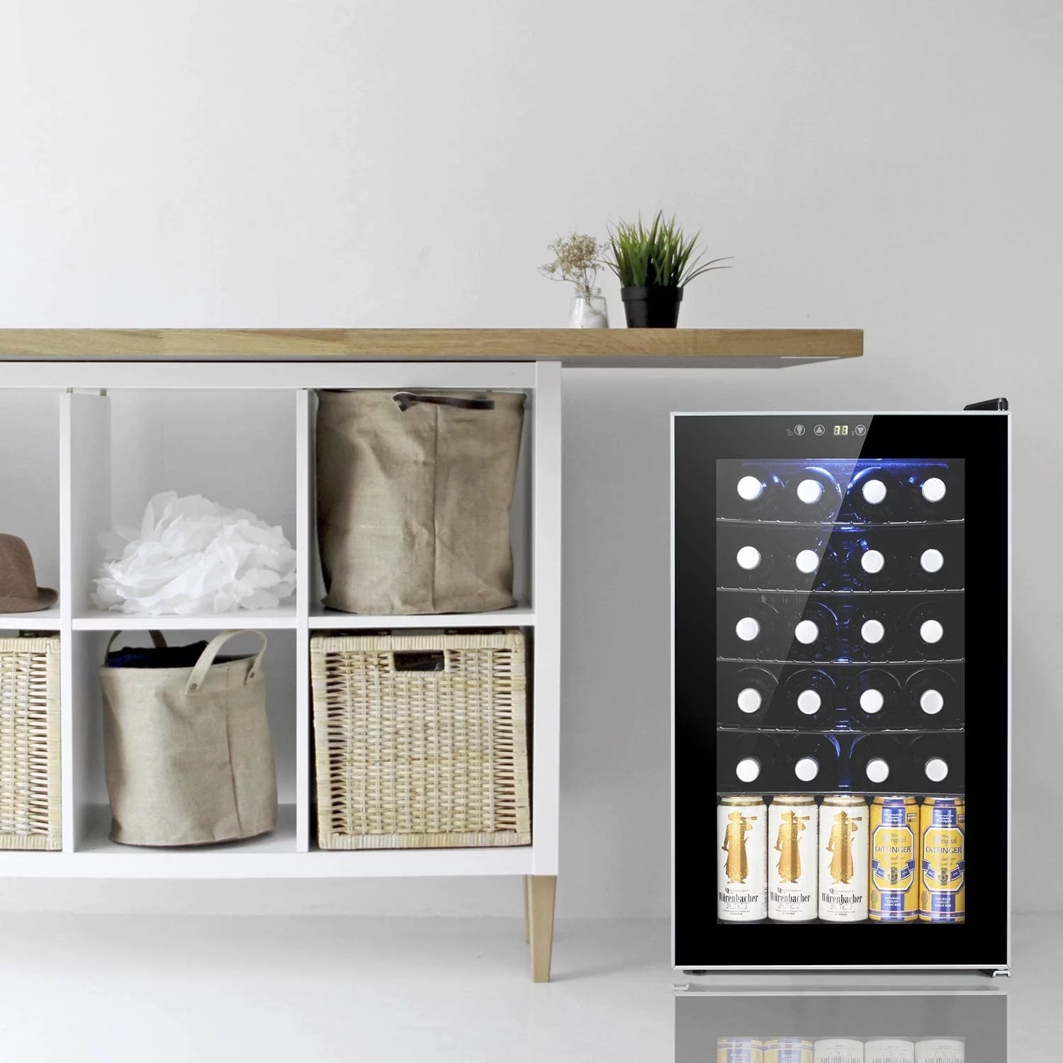 24 Bottle Wine Cooler/Cabinet Beverage Refrigerator Small Mini Wine Cellar Fridge Quiet Operation Compressor, Adjust Temperature Freestanding, Black