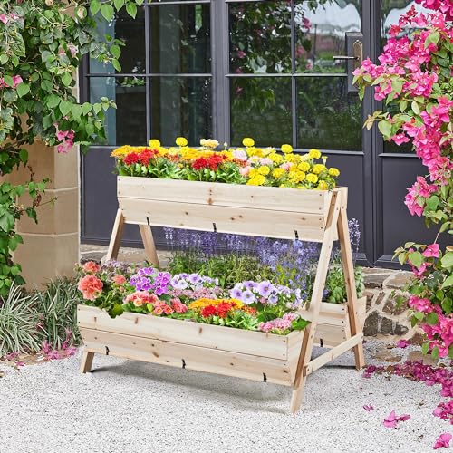 Yaheetech 44 x 36.5 x 35.5 Wooden Raised Garden Bed with Legs 3 Tiers Elevated Garden Bed Raised Planter Box Outdoor for Flowers Planter Gardening Bunk Bed for Vegetables, Herbs, 2pcs