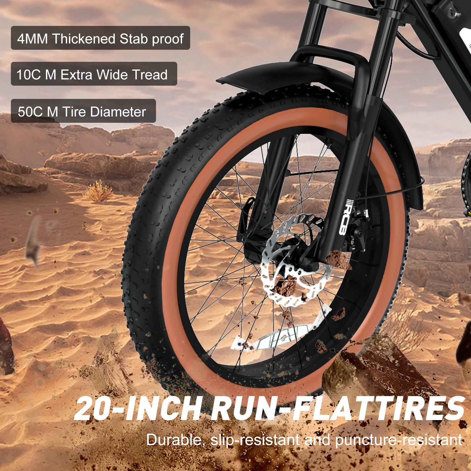RCB 750W Electric Bike for Adults, 48V 15Ah Removable Li-Ion Battery, 20" 4.0 Fat Tire Electric Mountain Bicycle Beach Bike Snow Bike Ebike for Men&Women,Black