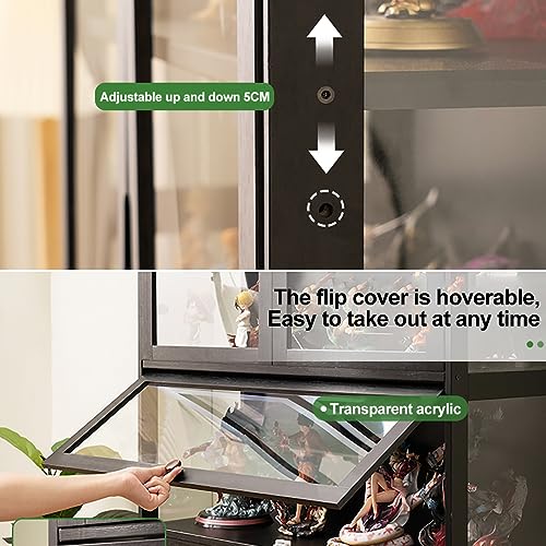 Display Cabinet 5-Shelf with Acrylic Door, Curio Cabinets Upgraded Cabinet Door Display Shelf Bamboo Storage Floor Standing Bookshelf for Bedroom, Living Room, Quick-Install Style 1-5-65cm