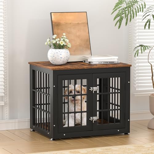 48 Inch Heavy Duty Dog Crate Furniture for Large Dogs, Decorative Pet House End Table, Extra Large Wooden Cage Kennel Furniture Indoor, Natural and White