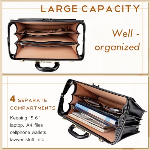Banuce Leather Briefcase for Men with Lock Attache Case Hard Executive Attorney Lawyer Work Bag 15.6 Inch Laptop Doctor Bag