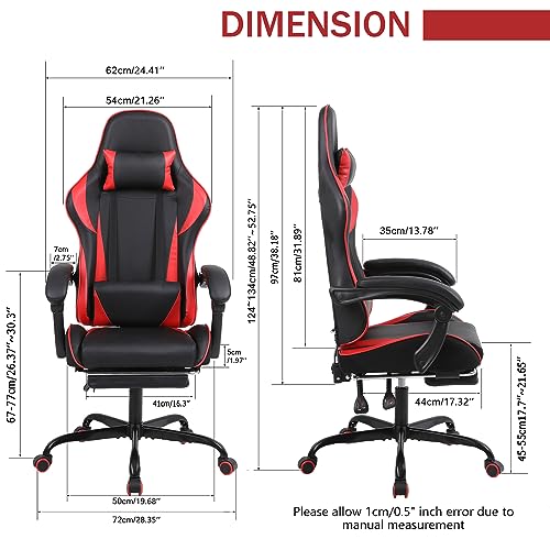 Ergonomic Gaming Chair with Footrest Racing Style, Grey and Black Gaming Chair with Massage,Computer Video Gaming Chair for Adults Comfortable