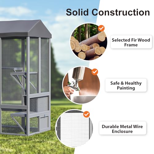 Catio Outdoor Cat Enclosure, Large Cat House for Mulitiple Cats Walk in Cat Cage with Waterproof Cover and Sunshine Panel Roof, Feral Cat Shelter with 7 Platforms and 2 Resting Box, 72 inch