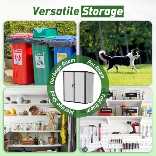 Aoxun 6 x 8 FT Outdoor Storage Shed with Window, Resin Shed with Floor & Lockable Doors, Garden Shed Waterproof Plastic Tool Shed with Sloped Roof for Backyard, Garden, Patio, Lawn, Grey