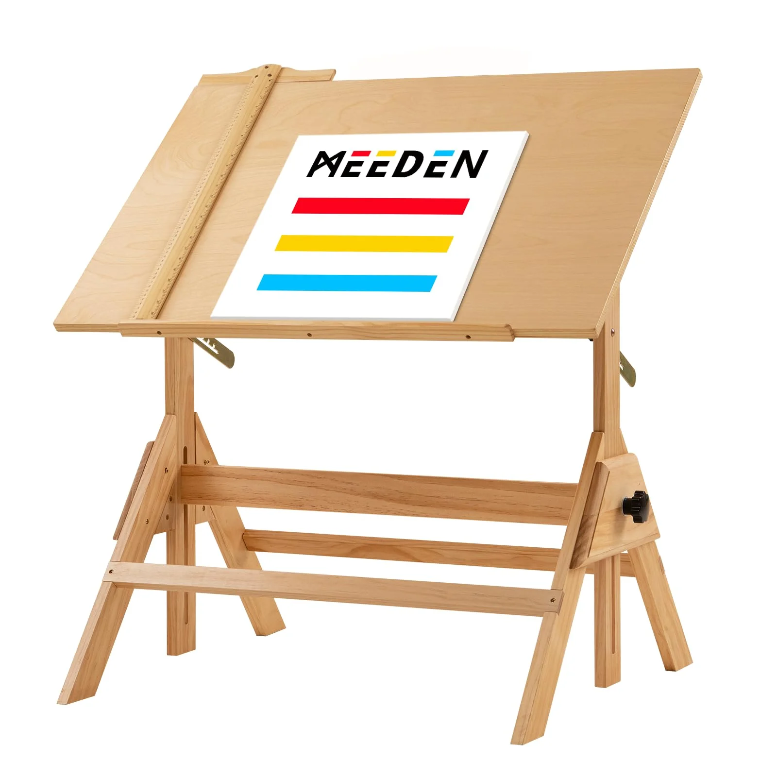 MEEDEN Solid Wood Drafting Table, Artist Drawing Table with 36" x 24" Angle Adjustable Top and Adjustable Height, Studio Painting Table & Art Desk for Artwork, Graphic Design, Writing