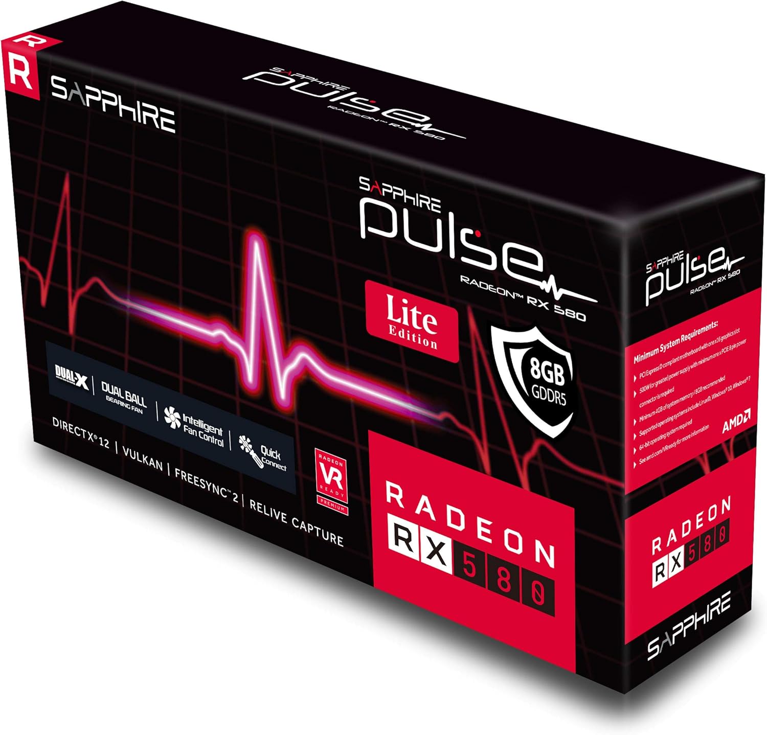 Sapphire 11265-67-20G Radeon Pulse RX 580 8GB GDDR5 Dual HDMI / Dual DP OC w/ Backplate (UEFI) PCI-E Graphics Card