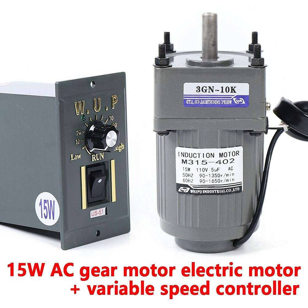 BTDH AC Gear Motor Electric Motor Variable Speed Controller 1:10 125RPM 110V 15W Single-Phase Smooth Operation Long Working Life