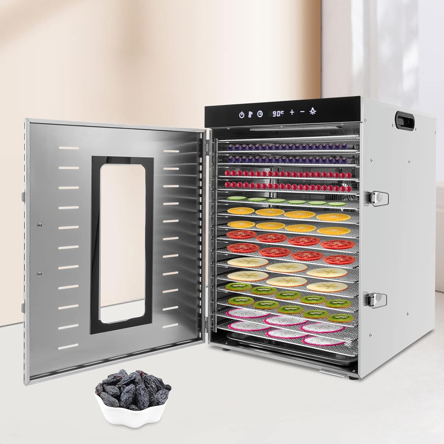Food Dehydrator Machine, 16 Trays Stainless Steel Dehydrators for Food and Jerky, Adjustable Temperature & Timer, Commercial Dehydrator Machine for Home for Fruit, Meat, Beef, Veggies