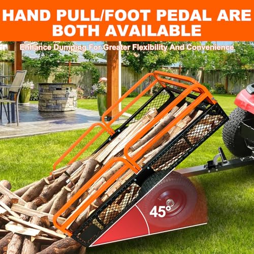 Heavy Duty Steel Dump Cart,1500 Lbs Utility Garden Cart with Wheels,15 Cubic Feet Garden Utility Trailer with Removable Sides,Hand Pull or Foot Pedal Dump Cart for Atvs, Utvs Lawn Garden Tractors