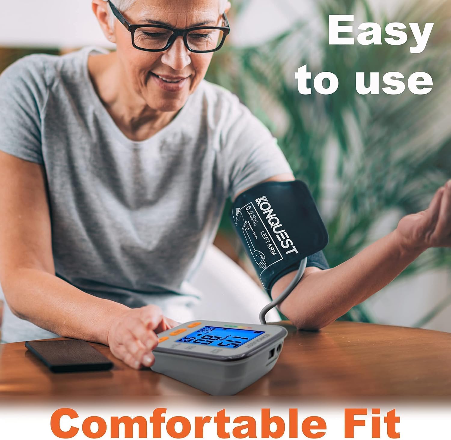 Konquest KBP-2704A Automatic Upper Arm Blood Pressure Monitor - Adjustable Cuff - Large Backlit Display - Irregular Heartbeat & Hypertension Detector - Tensiometro Digital