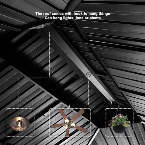 PURPLE LEAF 10' X 14' Permanent Hardtop Gazebo Aluminum Gazebo with Galvanized Steel Double Roof for Patio Lawn and Garden, Curtains and Netting Included, Grey