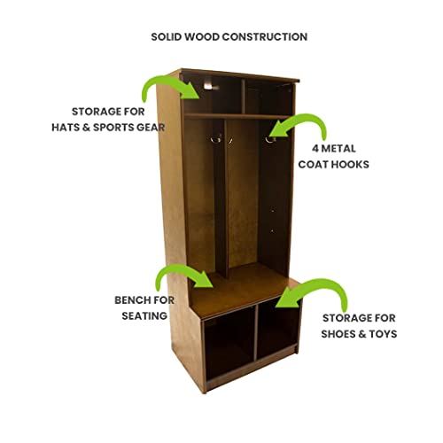 Little Partners Kids Wooden Locker, Two Cubby, 6 Compartment Open Storage Coat Locker for Toddlers and Kids, Durable Construction (Earl Grey)