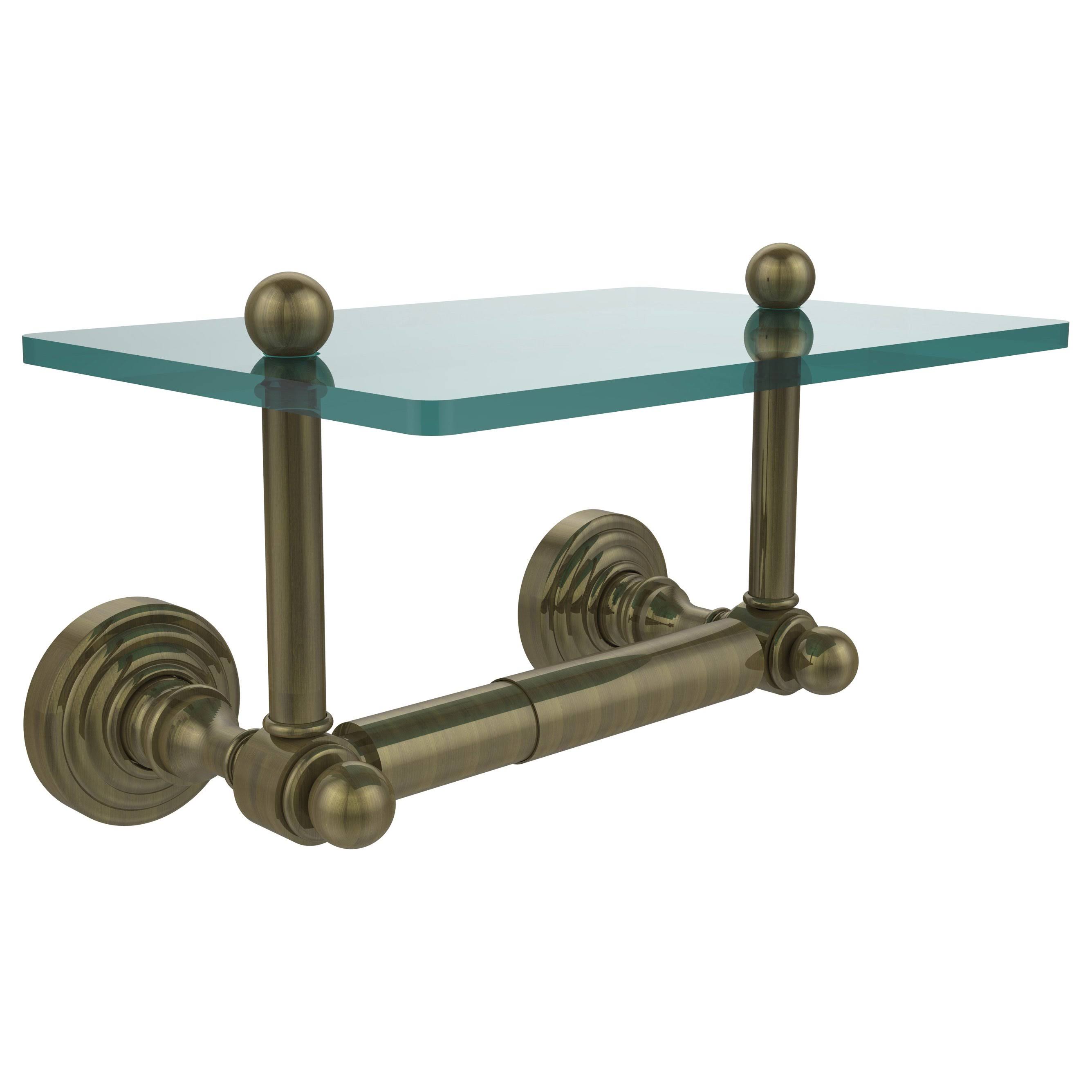 Allied Brass Waverly Place Two Post Toilet Tissue Holder with Glass Shelf Black Matte